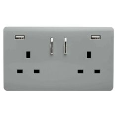 Trendi 13Amp 2 Gang Switched Socket With 2x USB Platinum Silver