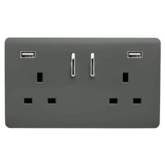 Trendi 2 Gang 13Amp Switched Socket With 2x USB Charcoal Grey 