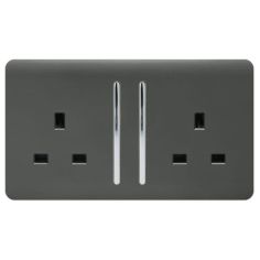 Trendi 2 Gang Long Switched Plug Socket 13amp - Charcoal Grey 