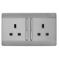 Trendi 2 Gang Long Switched Plug Socket 13amp - Stainless Steel 