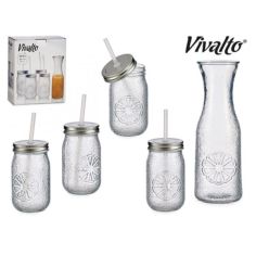 Set of Glass Jars With Straws 