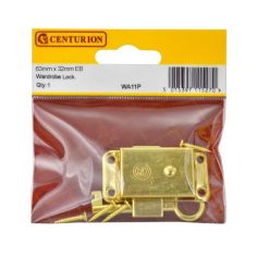 Centurion EB Brassed Wardrobe Lock - 63mm x 32mm