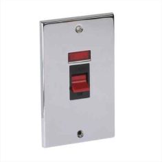 Chrome 45amp 2 Gang Double Size Tall Switch with Neon Light & Black Inserts