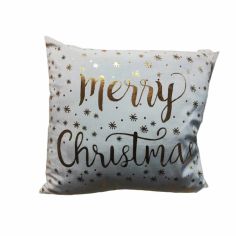 White / Gold Merry Christmas Winter Cushion