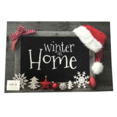 Black / Red Winter At Home Christmas Door Mat - 40 x 60cm