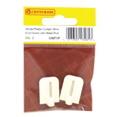 White Plastic Curtain Wire Hooks - Stick on (Pack of 2)