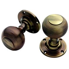 Antique Brass Queen Ann Reeded (Half Sprung) Mortice Door Knob Furniture