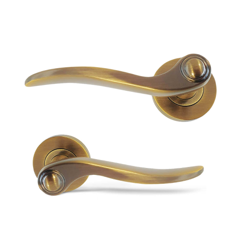 Buy Basta Belair Lever On Rose Door Handles with Keyholes Brass Pair Online in Ireland at Lenehans.ie