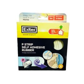 Exitex Self Adhesive Rubber Draught Excluder - P Strip - White 5m