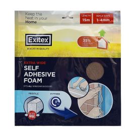 Exitex Extra Wide Self Adhesive Foam Draught Excluder - Brown 5m