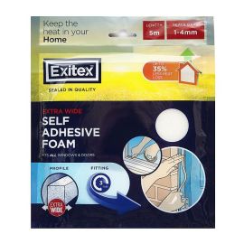 Exitex Extra Wide Self Adhesive Foam Draught Excluder - White 5m