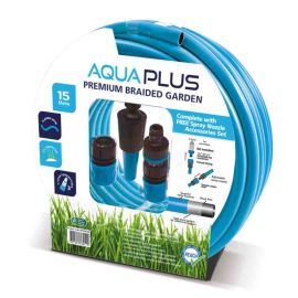 AquaPlus 15m Premium Blue Braided Fitted Hose