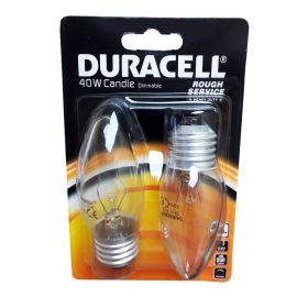 Duracell 40w Rough Service E27 Candle Lightbulb - Pack Of 2