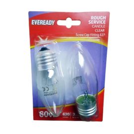 Eveready 60W Rough Service Clear Candle E27 / ES Lightbulb - 2 Pack