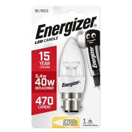 Energizer 5.4W LED Clear Candle Bayonet Cap B22/ BC Light Bulb