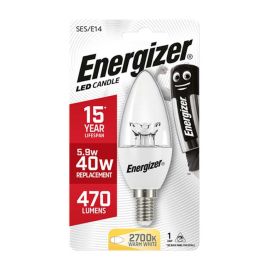 Energizer 5.9W LED Clear Candle E14/ SES Light Bulb
