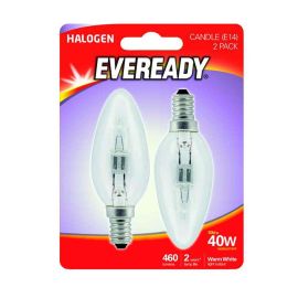 Eveready 30W Halogen Clear Candle E14 Lightbulb - Pack Of 2