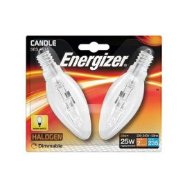 Energizer 20W Halogen Clear Candle E14 Lightbulb - Pack Of 2