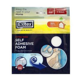Exitex Extra Wide Self Adhesive Foam Draught Excluder - White 15m