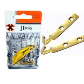 Brassed Picture J Hooks with Screws - Pack Of 2