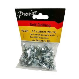 Premier Self-Drilling Hex Head Screws - 6.3 x 25mm (No.14) - Pack Of 25