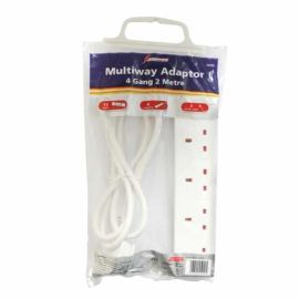 4 Way Gang Mains Power Extension Lead 2m White