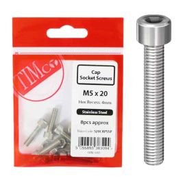 Timco S Steel M5 x 20mm Cap Socket Screws & Nut - Pack Of 8