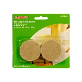 SupaFix Round Self Adhesive Felt Pads - 50mm - Pack of 4