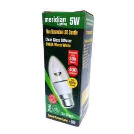 Meridian 5w LED Clear Candle B22/ BC Lightbulb