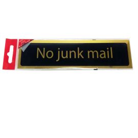 Self-Adhesive Black / Gold No Junk Mail Sign - 200x50mm