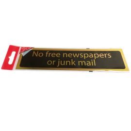 Self-Adhesive Brass / Black No Newspapers Or Junk Mail Sign - 200X50mm