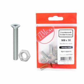 Timco S.Steel M8 x 30 CSK Socket Screws & Nuts - Pack Of 4