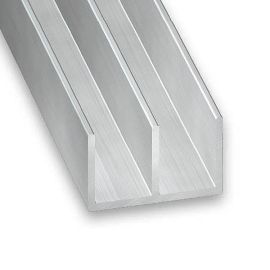 Raw Aluminium Double U-Shaped Squared Profile - 16mm x 10mm x 1m