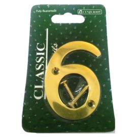 Classic Polished Brass Victorian Face Fixing Numeral - 6