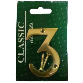Classic Polished Brass Victorian Face Fixing Numeral - 3