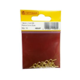 Centurion EB Brassed Picture Screw Hook Eyes - 14mm x 1mm Pack of 10