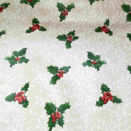 Christmas Pudding Holly Leaf Oilcloth / Tablecloth