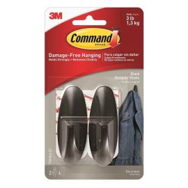 Command™ Hanging Black Designer Hooks - 2 Medium - (3lb) 1.3kg