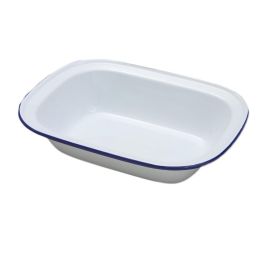 Falcon Oblong Enamel White / Blue Pie Dish - 24cm