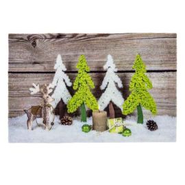Christmas Scene Green Tree & Reindeer Door Mat - 40 x 60cm