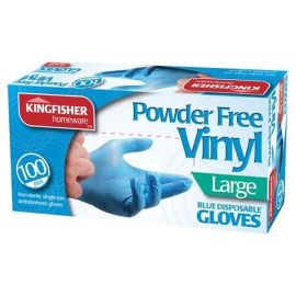 Kingfisher Powder Free Vinyl Large Blue Disposable Gloves - 100 Pack