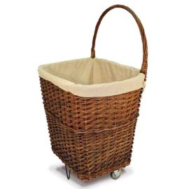 De Vielle Large Natural Wicker Firelog Cart with Canvas Liner
