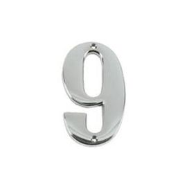 Polished Chrome Face Fixing Numeral - 9