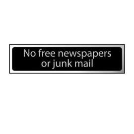 No Free Newspapers Or Junk Mail Sign - 200mmx50mm