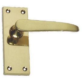 Polished Brass Victorian 114m Lever Latch Door Handle on Backplate