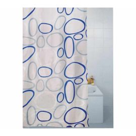 Pebble Shower Curtain Blue & White With Hooks 180 x 180cm