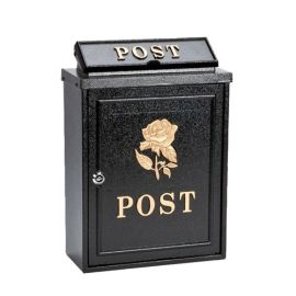 Mail Box Black With Gold Rose Design