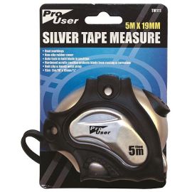 Pro User Silver Auto Lock Tape Measure - 5m x 19mm