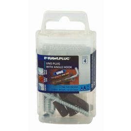 Rawlplug Uno Plug & Screw Brown with Angle Hook 5.0 x 50mm - 4 Pack
