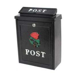 Red Rose Design Lockable Post Box